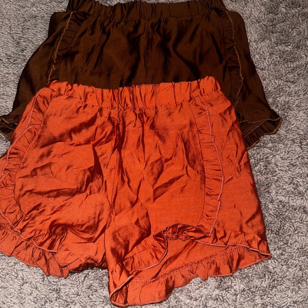SHEIN High Waist Orange and Brown Ruffle Shorts